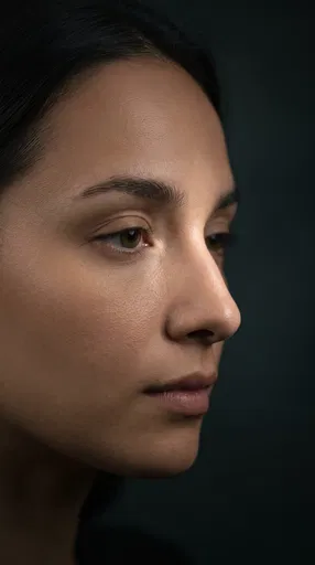 Close-Up Three-Quarter Profile of Woman