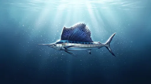 Sailfish Swimming in Sunlit Blue Ocean