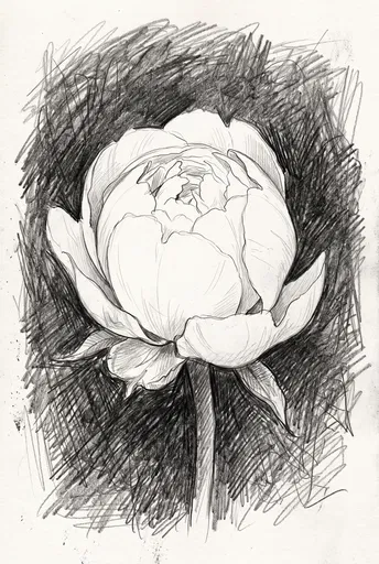 Graphite Sketch of Unfolding Peony Bud
