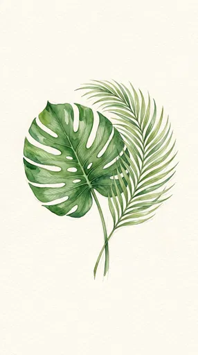 Watercolor Monstera and Palm Leaf Illustration
