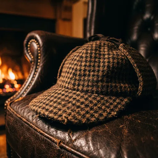 Deerstalker Hat on Leather Armchair