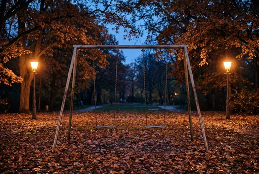 Empty Swing Set in Autumn Park