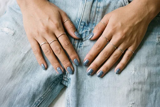 Slate Blue Celestial Manicure on Denim