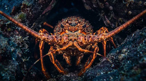 Spiny Rock Lobster in Underwater Crevice