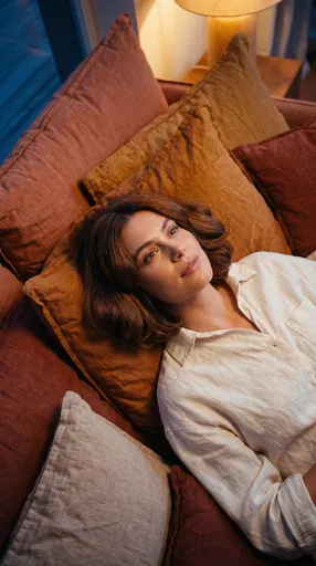 Woman With Bob Hairstyle Reclining on Cushions