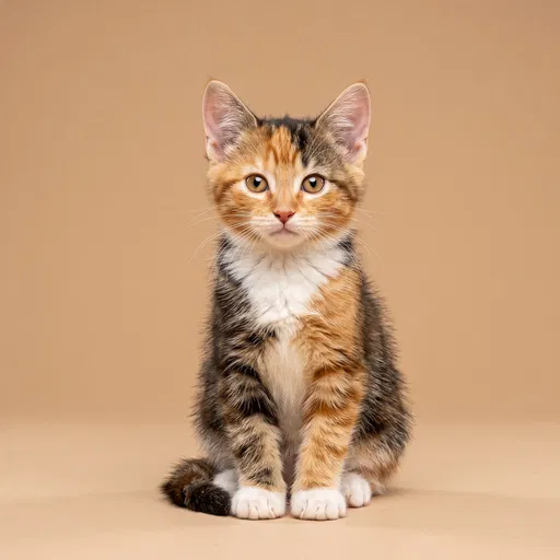 Tricolor Calico Kitten on Beige Studio Backdrop