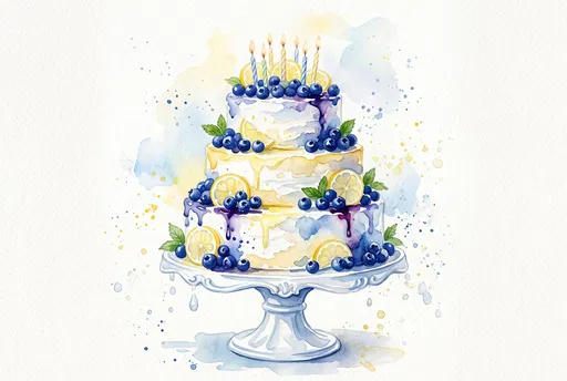 Watercolor Blueberry Lemon Tiered Birthday Cake