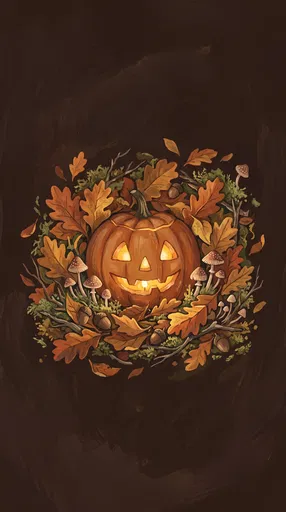 Gouache Jack-o'-Lantern in Autumn Foliage