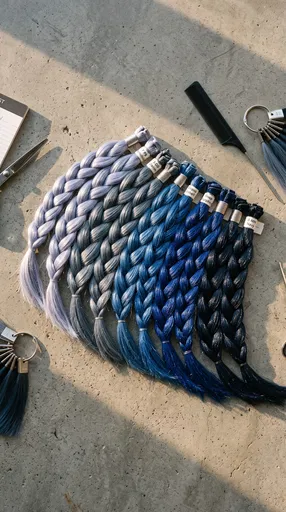 Blue Braided Hair Color Swatches Flat Lay