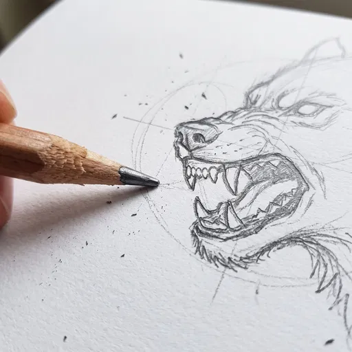 Close-up of Werewolf Pencil Sketch
