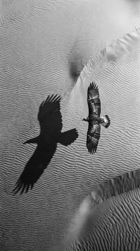 Monochrome Overhead Eagle Gliding Over Sand Dunes