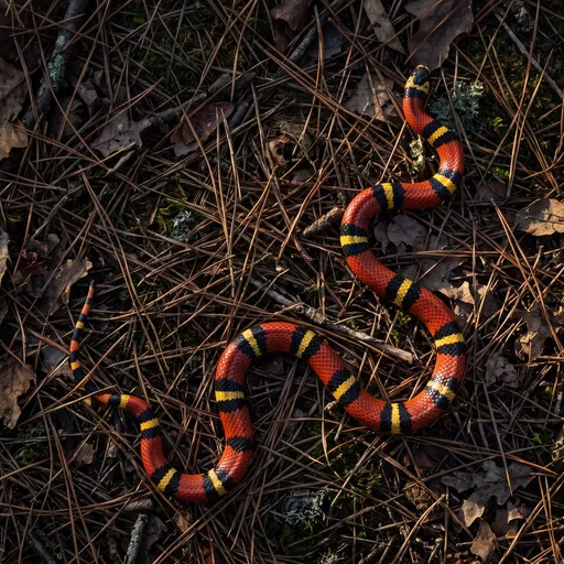 Scarlet Kingsnake Slithering on Forest Pine Needles