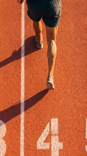 Runner Striding on Terracotta Track