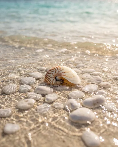 Nautilus Shell in Shallow Sunlit Water