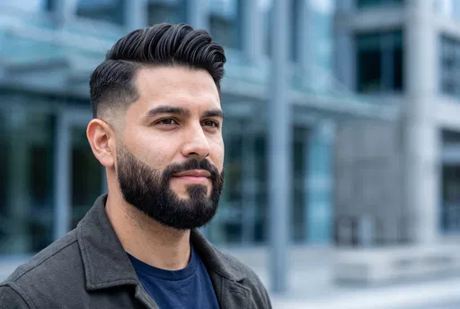 Man With Comb Over And Beard Outdoors