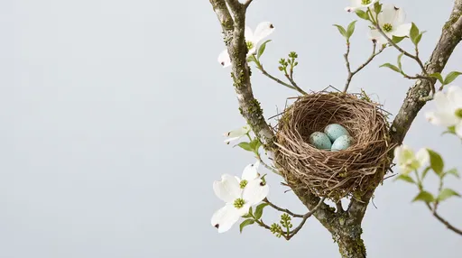 Bird Nest With Blue Eggs on Branch