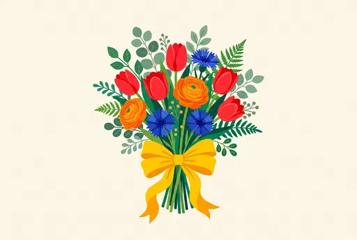 Colorful Flat Flower Bouquet Illustration