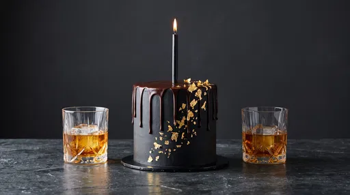 Black Birthday Cake With Whiskey Glasses