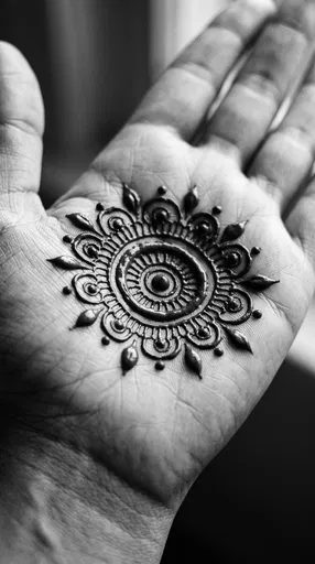 Monochrome Close-Up of Mandala Henna on Palm
