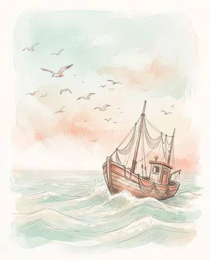 Watercolor Illustration of Wooden Fishing Boat