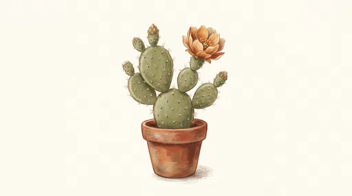 Flowering Prickly Pear Cactus Illustration