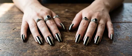 Hands With Striped Gothic Nail Art