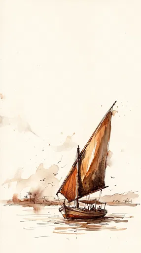 Watercolor Sketch of Nile Felucca Sailboat