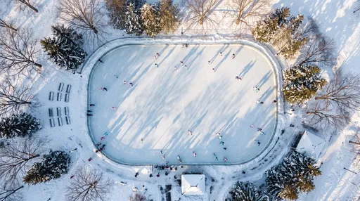 Aerial View of Winter Ice Skating Rink