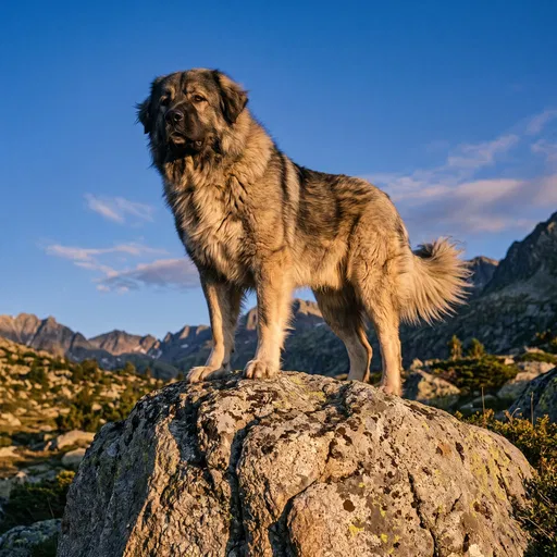 Caucasian Shepherd Standing on Mountain Boulder