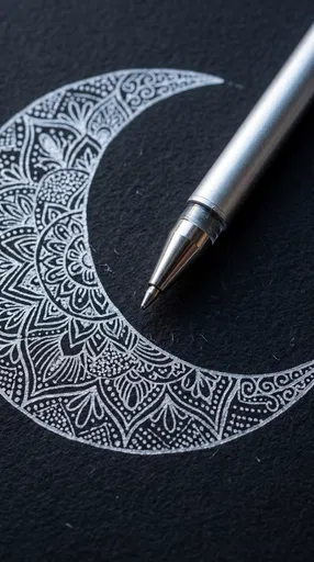 Silver Mandala Crescent Moon Drawing