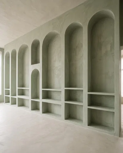 Sage Green Limewash Arched Wall Niches