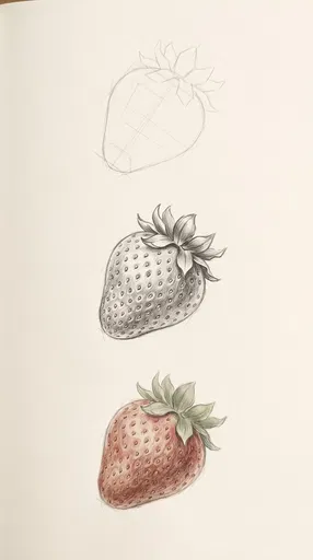 Three Stages of Drawing a Strawberry