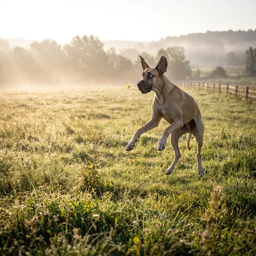 Startled Great Dane Jumping at Butterfly