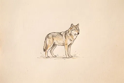 Hand-Drawn Standing Timber Wolf Illustration