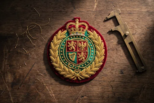 Gold Embroidered Royal Crest on Workbench