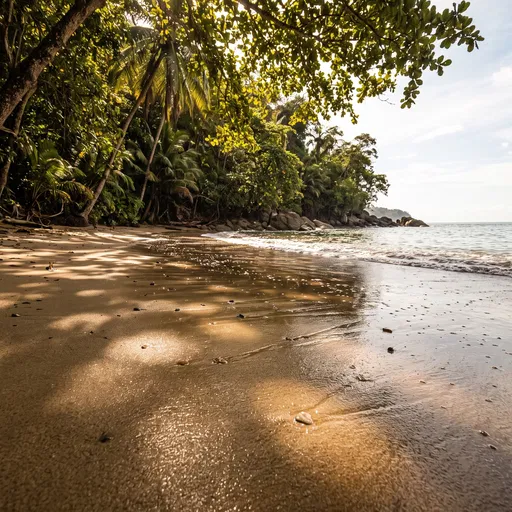 Sunlit Tropical Beach Cove With Dappled Shade