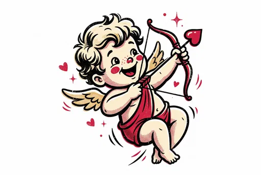 Retro Cartoon Cupid Aiming Heart Arrow