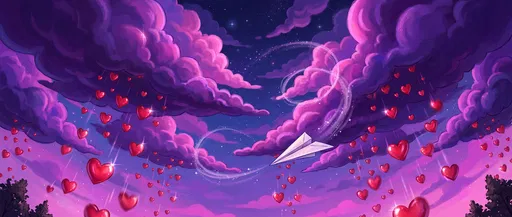 Paper Airplane Under Raining Hearts Sky