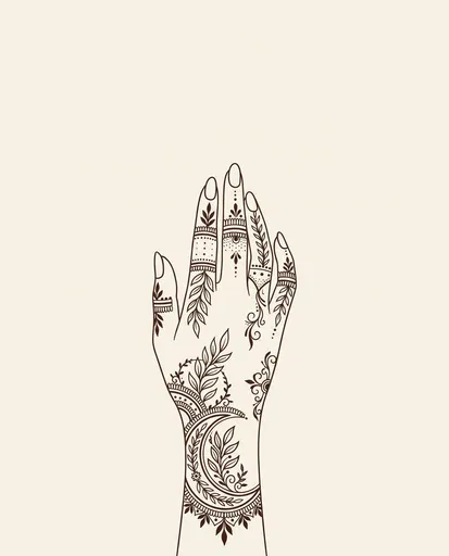 Minimal Line Art Hand with Mehndi Design