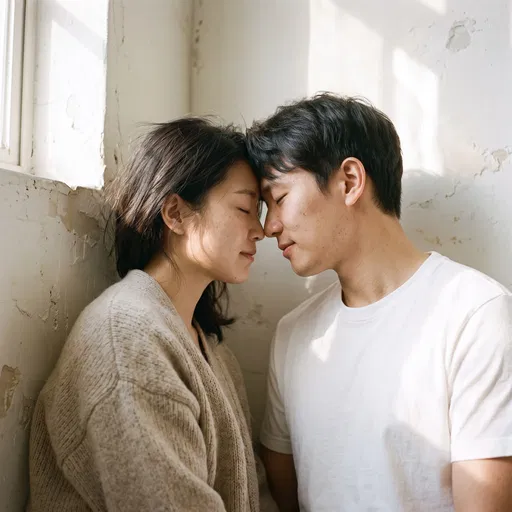 Couple Resting Foreheads Together in Sunlight
