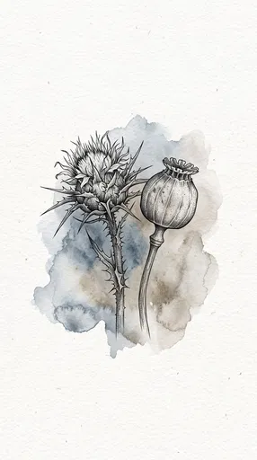 Ink Thistle and Poppy Pod Illustration