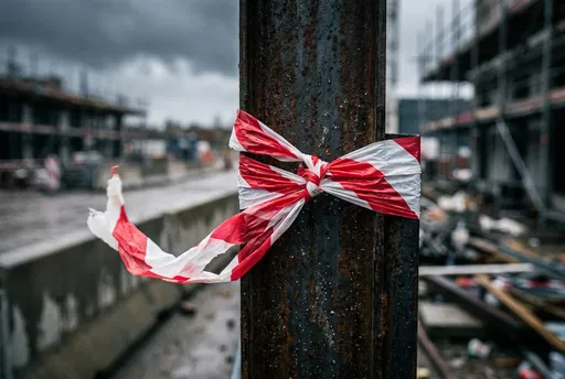 Red and White Barrier Tape on Post