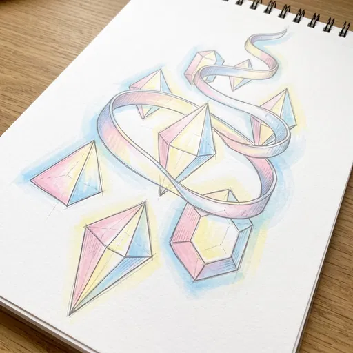 Pastel Geometric Crystals and Ribbon Sketch