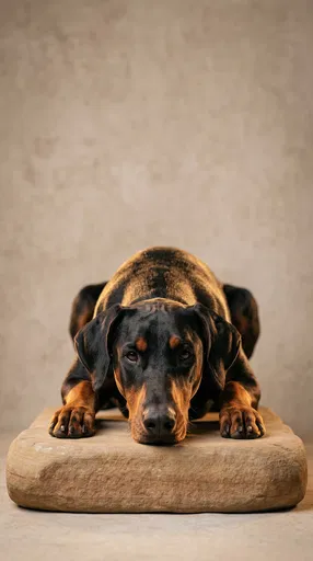 Doberman Resting on Sandstone Pedestal