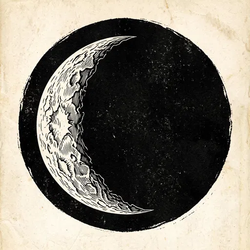 Vintage Woodcut Crescent Moon Print