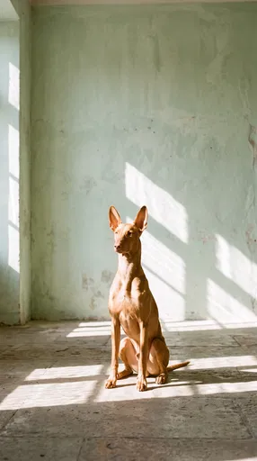 Pharaoh Hound Sitting in Sunlit Room