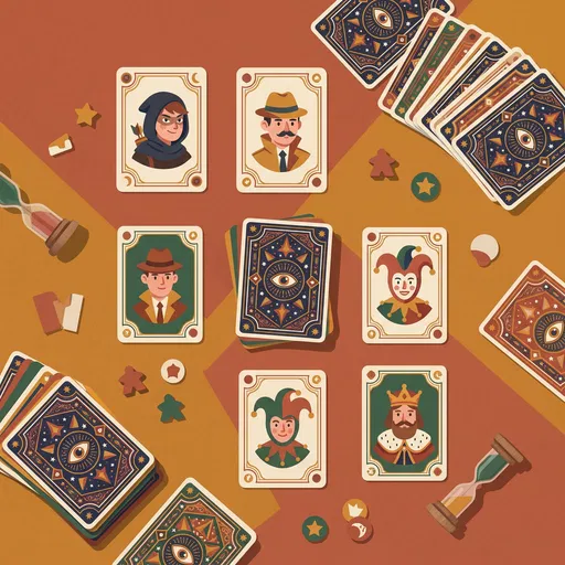 Top-Down Social Deduction Card Game Illustration