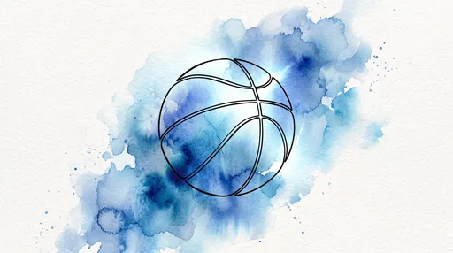 Basketball Outline Over Blue Watercolor Splash