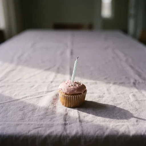 Single Cupcake With Unlit Candle On Table