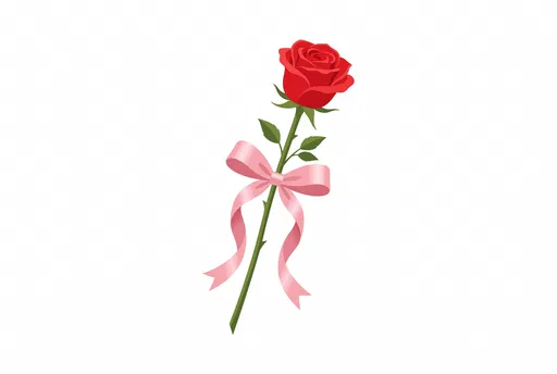 Red Rose With Pink Ribbon Bow